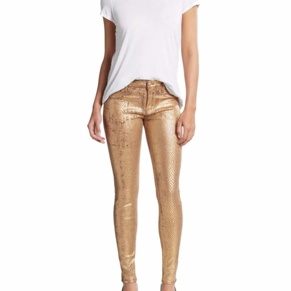 Hudson Jeans Nico Snake Embossed Gold Metallic Skinny Jeans - Picture 1 of 16